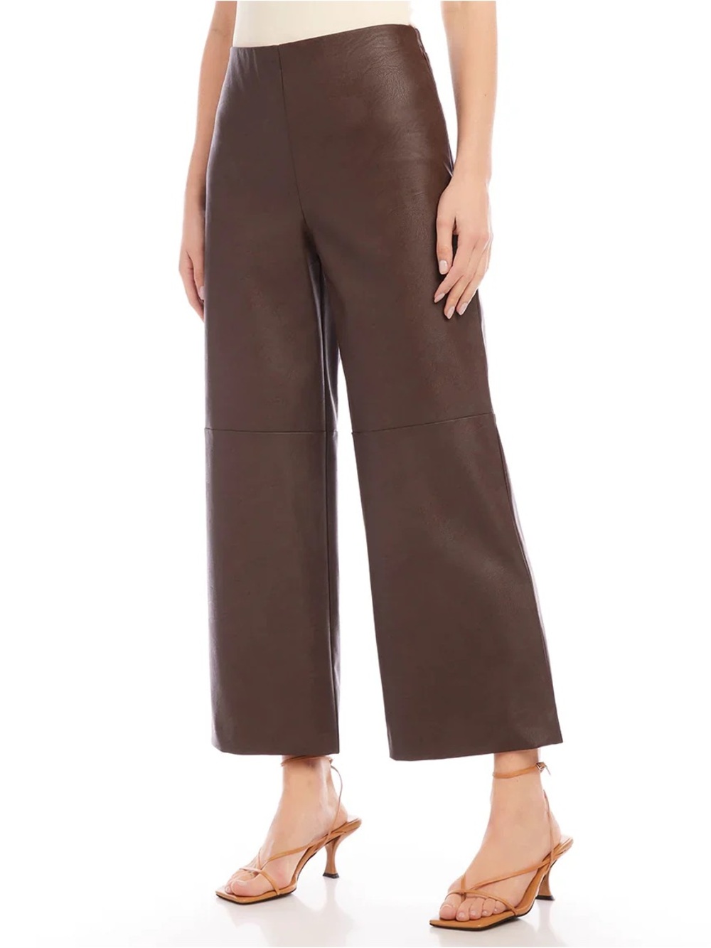 Karen Kane - Belen Vegan Faux Leather Cropped Pant in Brown NWT XL